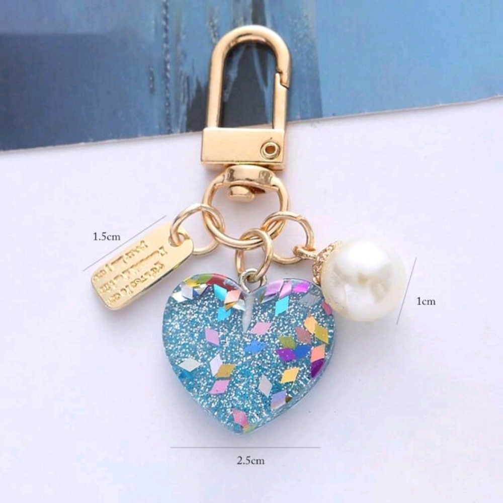 Gold and Blue Heart Charm Keychain - Picture 2 of 2